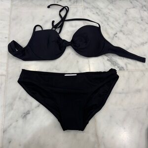 J Crew top and Robin Piccone bottoms classic Black Women's Bikini Set